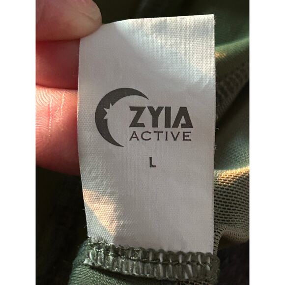 ZYIA Active Olive Green Women's Sports Bra Size Large 1/4 Zipper Racerback Mesh - Picture 6 of 9
